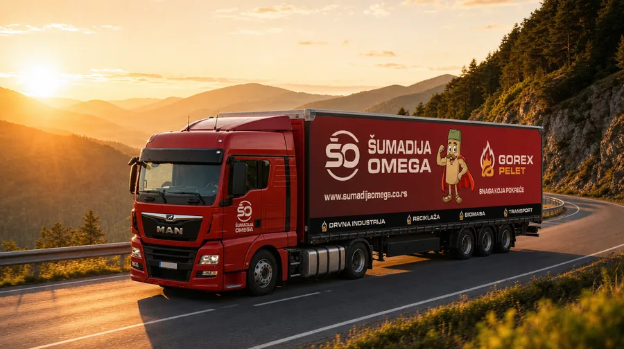 Brendiran kamion Šumadija Omege sa Gorex Pelet prikolicom na planinskom putu